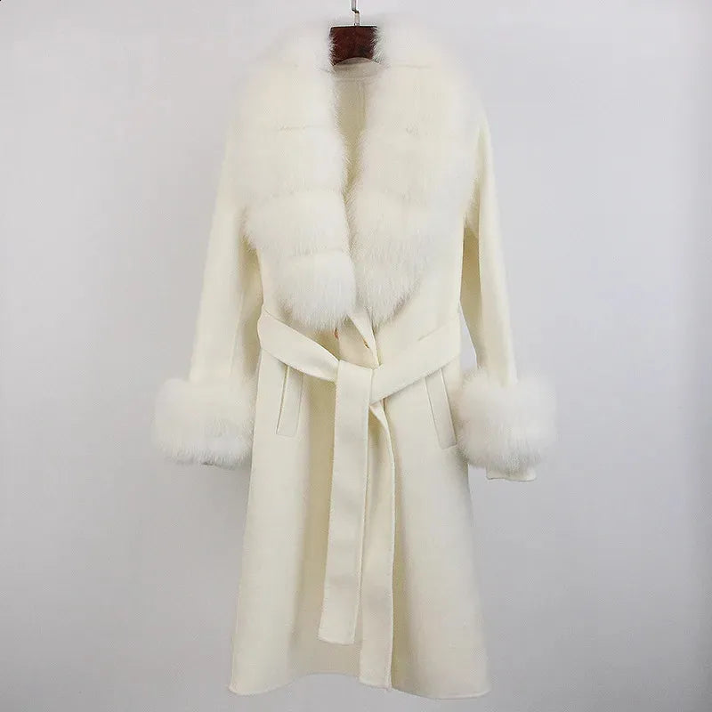 Fur Lace-Up Wool Coat