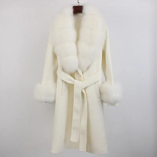 Fur Lace-Up Wool Coat
