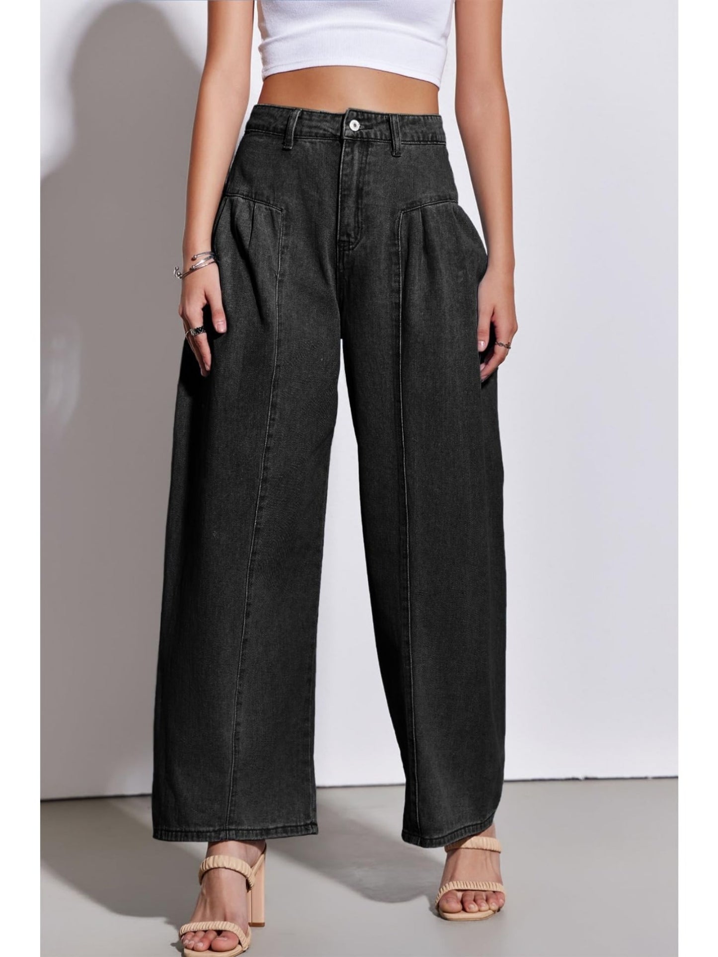 Elora Pleated Wide-Leg Jeans