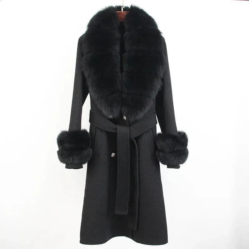 Fur Lace-Up Wool Coat