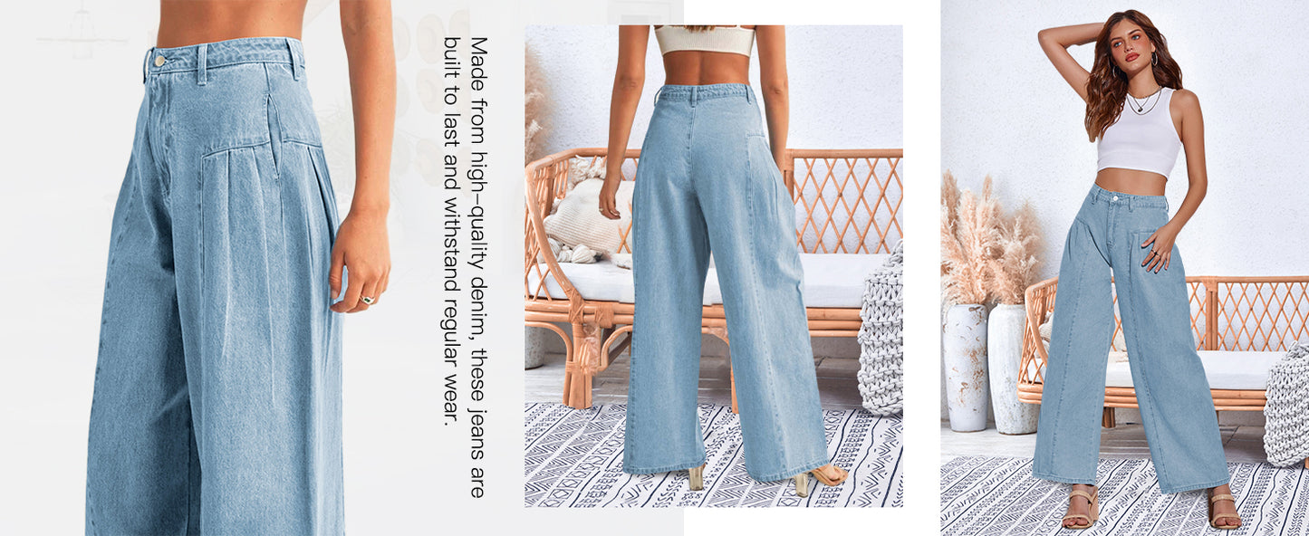 Elora Pleated Wide-Leg Jeans