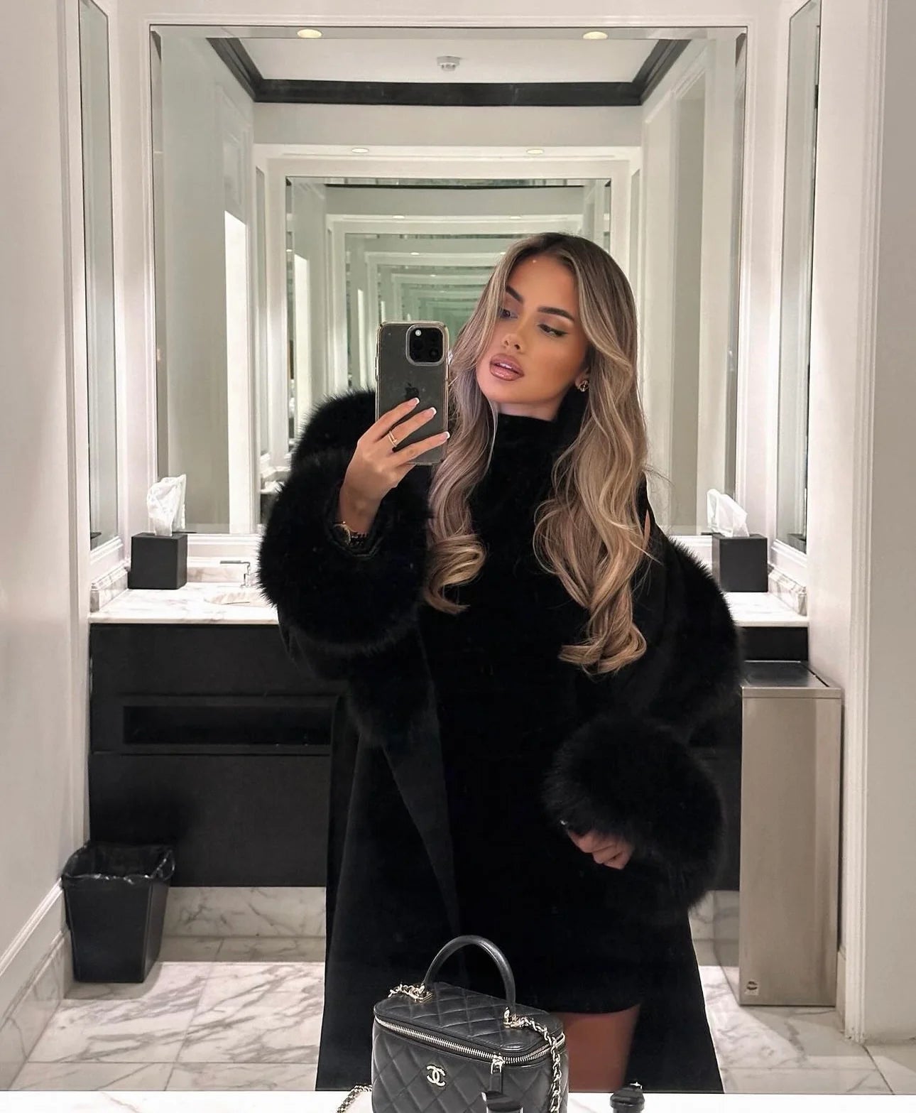 Fur Lace-Up Wool Coat