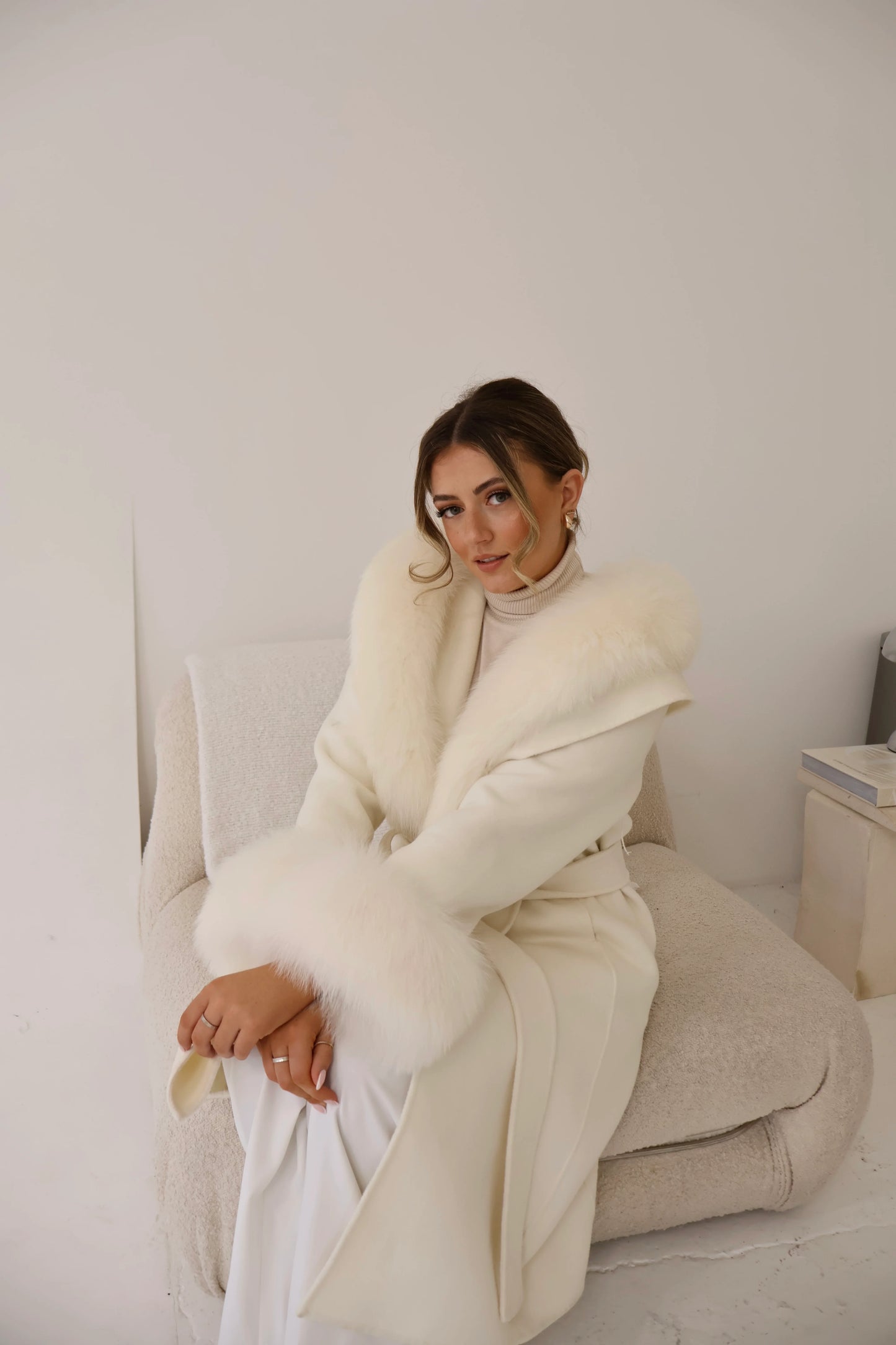 Fur Lace-Up Wool Coat