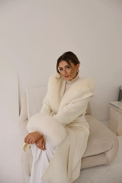 Fur Lace-Up Wool Coat