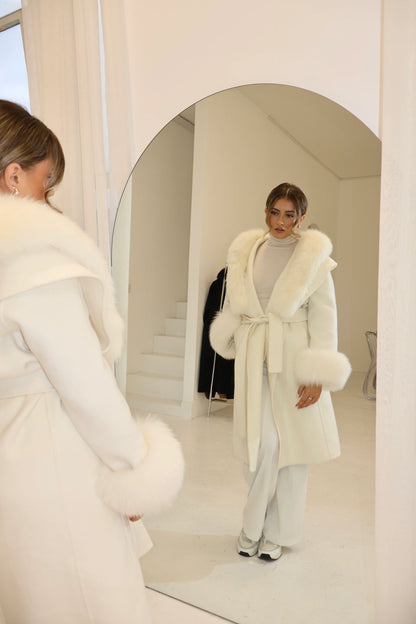 Fur Lace-Up Wool Coat
