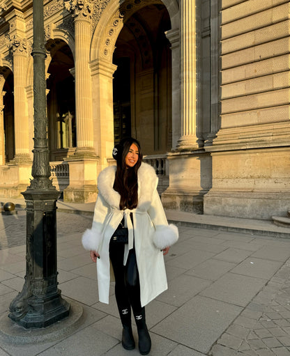 Fur Lace-Up Wool Coat