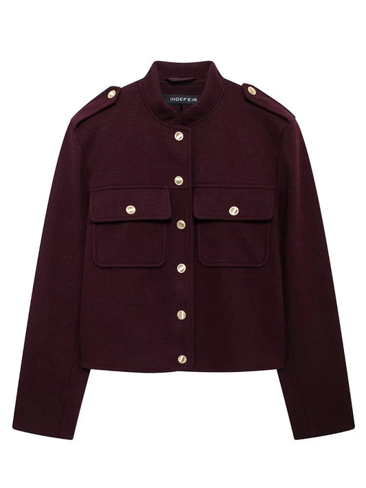 Soft Tweed Button Bomber Jacket