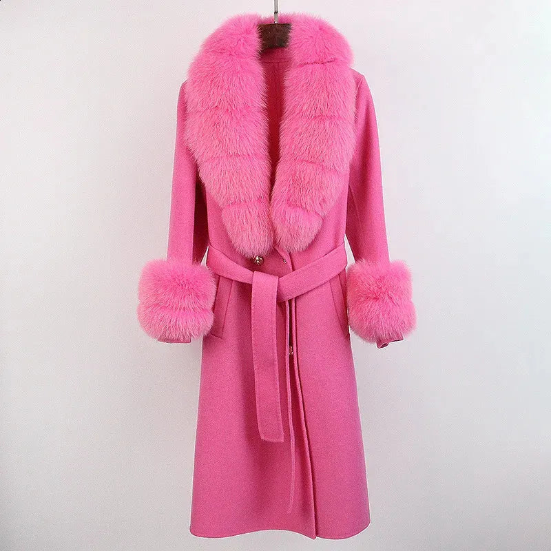 Fur Lace-Up Wool Coat