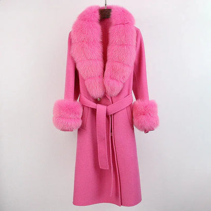 Fur Lace-Up Wool Coat