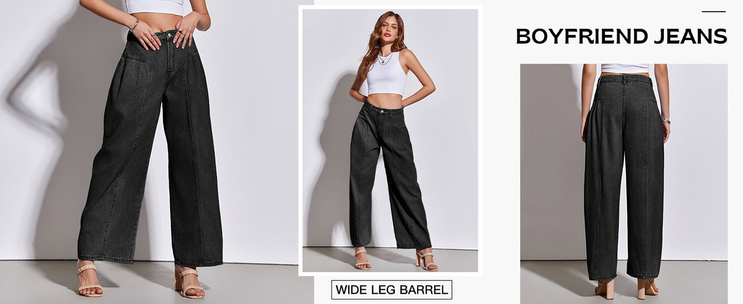 Elora Pleated Wide-Leg Jeans