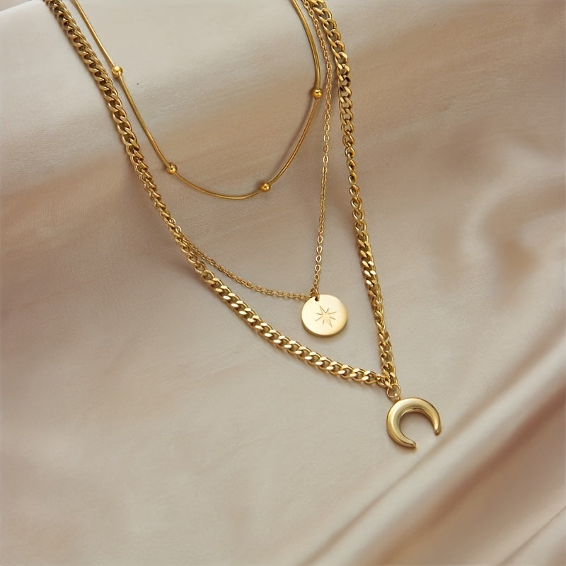 Luna Triple-Layer Crescent Necklace