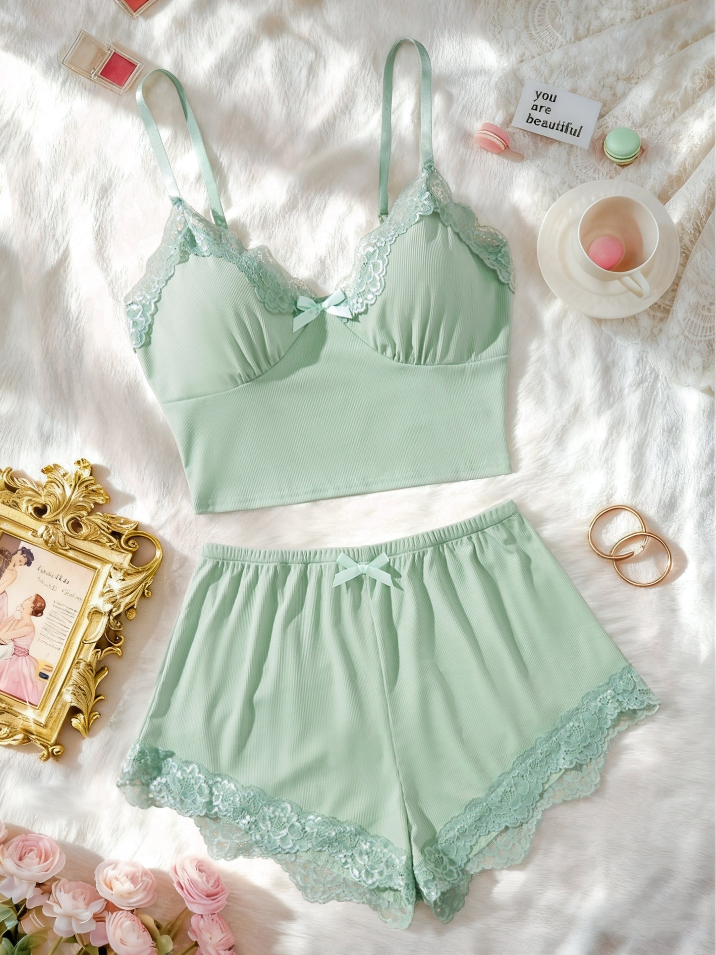 Vicki Lace Trim Pajama Set