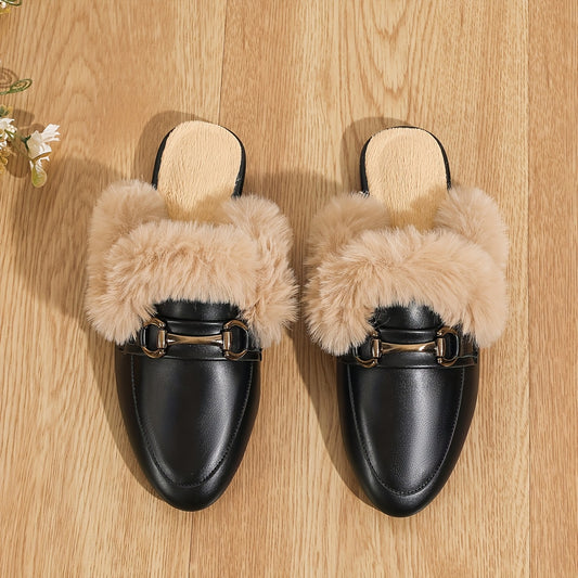 Elara Furry Slip-On Mules